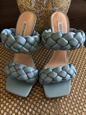 Steve Madden Braided Double-Strap Heeled Sandal - Light Blue